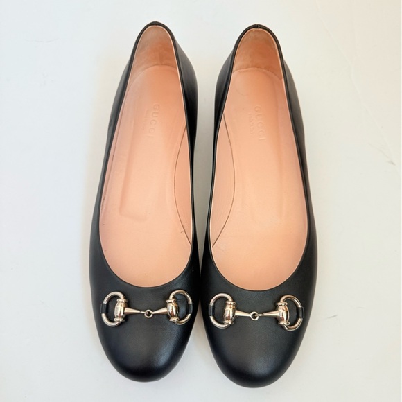 Gucci Horsebit Miro Soft Ballet Flats Black Leather Slip On Ballerina EU 37.5 - Picture 1 of 11